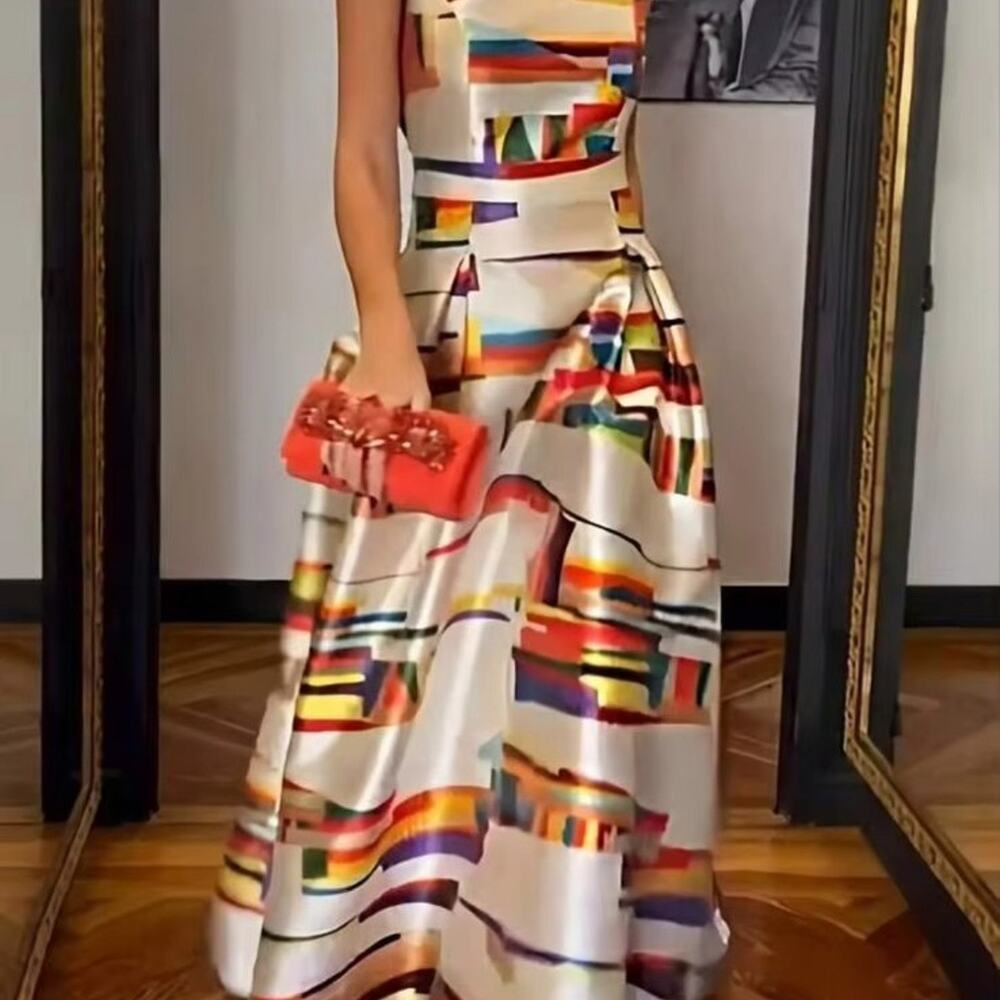 Magic Mia Elegant Boho Geometric Printed Maxi Dress XXL NWoT